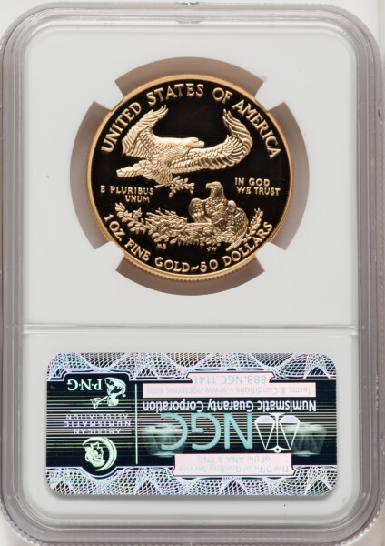 2002-W $50 One-Ounce Gold Eagle, PR DC Brown Label 70 NGC