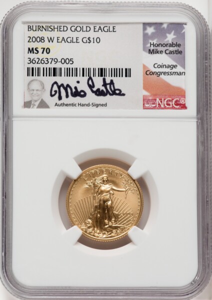 2008-W $10 Quarter-Ounce Gold Eagle, MS Mike Castle 70 NGC