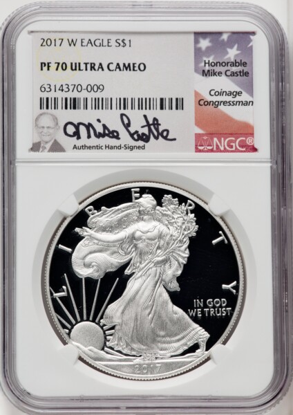 2017-W S$1 Silver Eagle, DC Mike Castle 70 NGC