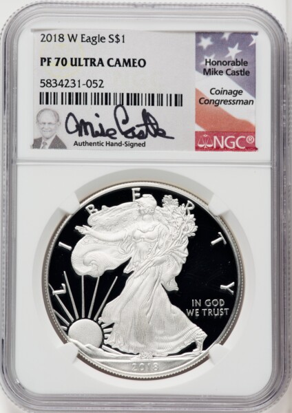 2018-W S$1 Silver Eagle, DC Mike Castle 70 NGC