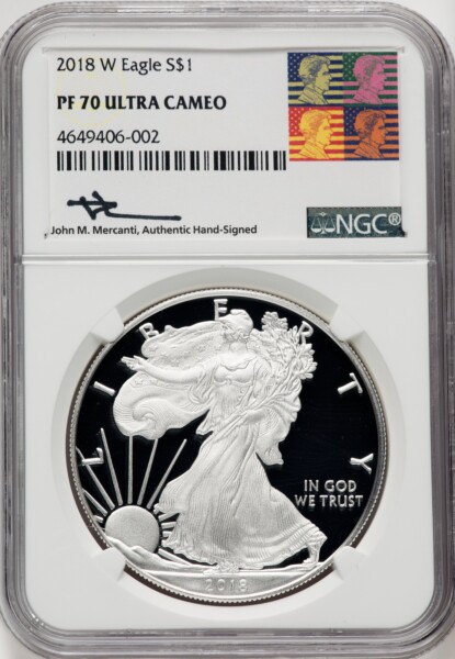 2018-W S$1 Silver Eagle, DC 70 NGC
