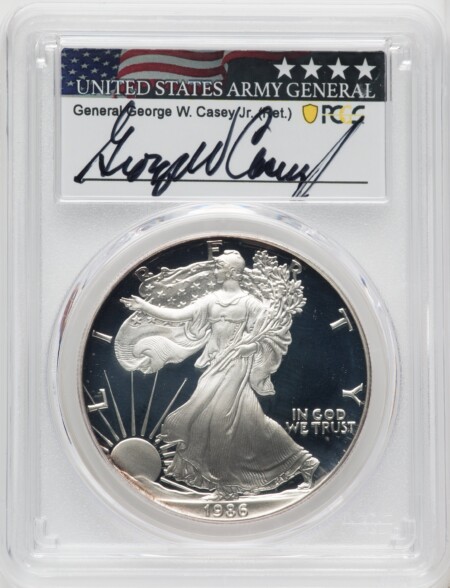 1986-S S$1 Silver Eagle,  General George W. Casey, Jr., DCAM 70 PCGS