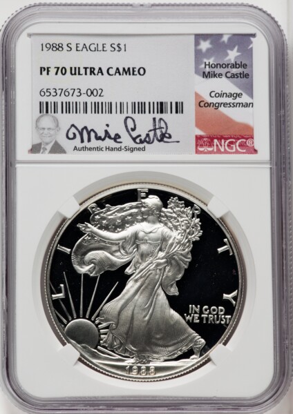 1988-S S$1 Silver Eagle, DC Mike Castle 70 NGC