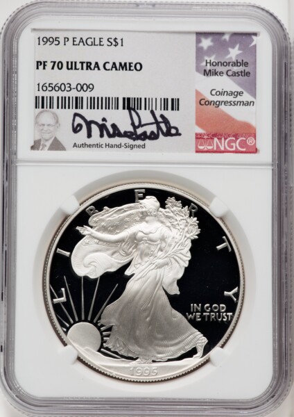 1995-P S$1 Silver Eagle, DC Mike Castle 70 NGC
