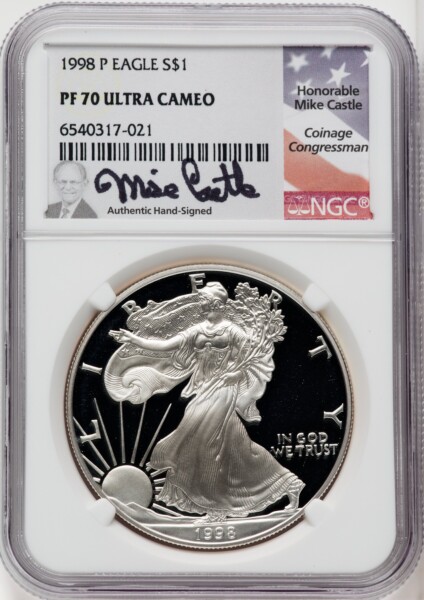 1998-P S$1 Silver Eagle, DC Mike Castle 70 NGC