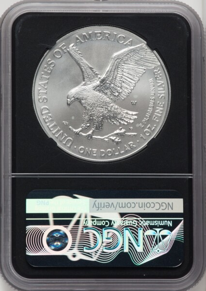 2022-W S$1 Silver Eagle, Burnished, FDI, SP 70 NGC