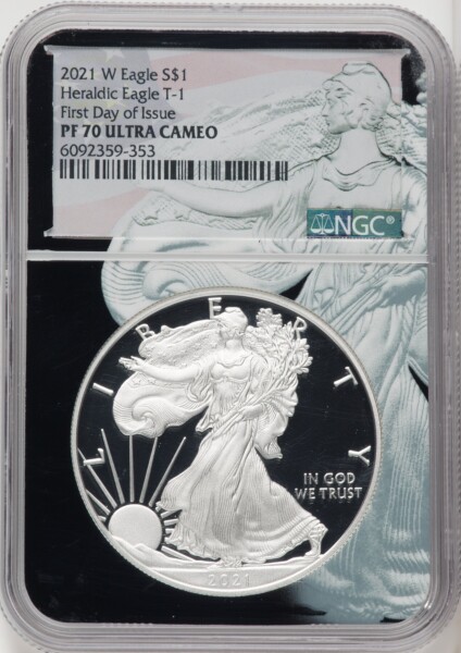 2021-W Silver Eagle, Type One, First Day of Issue, 70 NGC