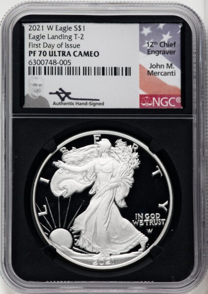 2021-W S$1 Silver Eagle, Type Two, FDI, PRDC 70 NGC