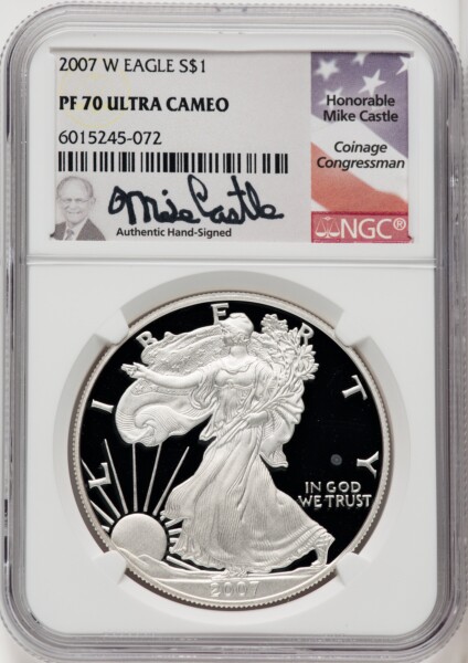 2007-W S$1 Silver Eagle, DC Mike Castle 70 NGC