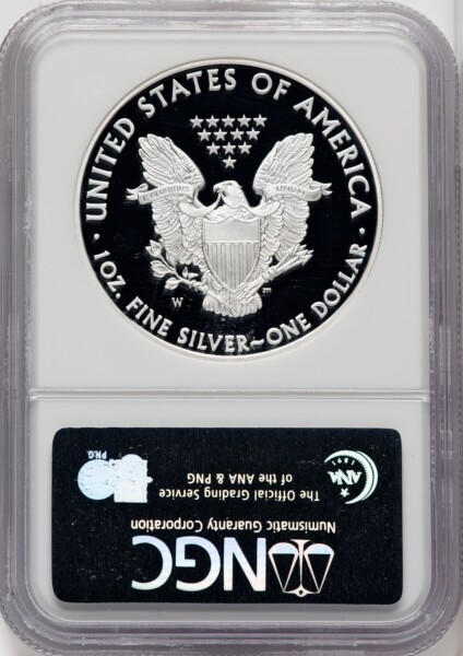2008-W S$1 Silver Eagle, First Strike, DC ER Blue 70 NGC
