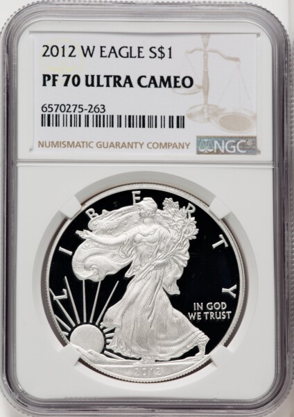 2012-W S$1 Silver Eagle, DC Brown Label 70 NGC
