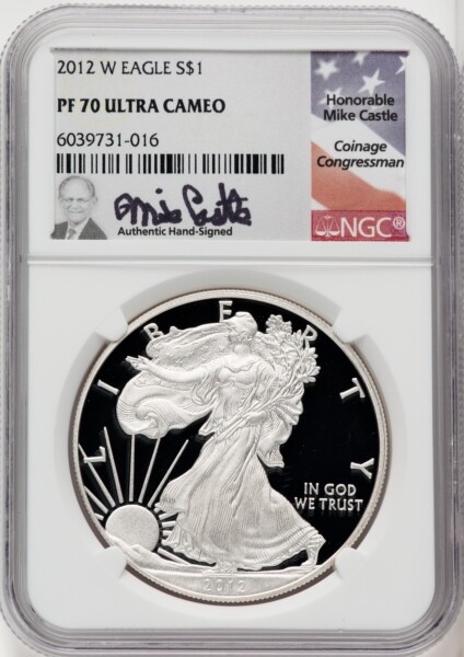 2012-W S$1 Silver Eagle, DC Mike Castle 70 NGC