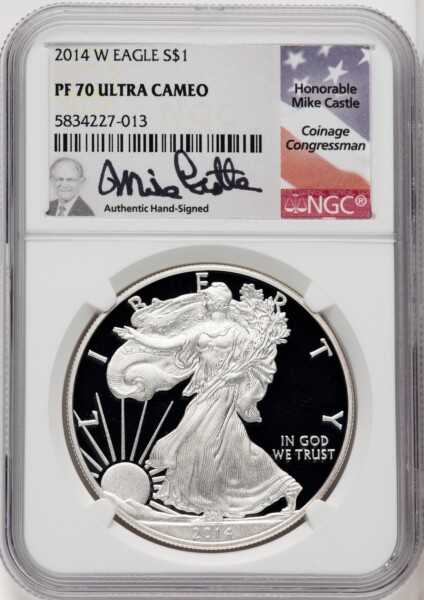 2014-W S$1 Silver Eagle, DC Mike Castle 70 NGC