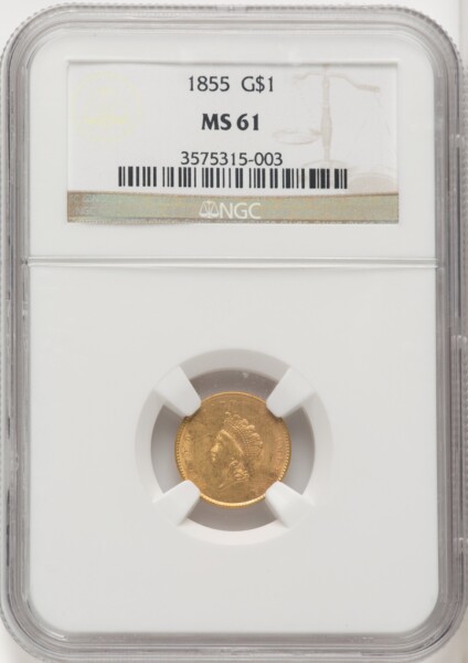 1855 G$1 Type Two, MS 61 NGC
