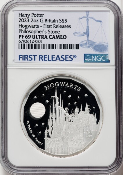 Charles III silver Proof "Hogwarts" 5 Pounds (2 oz) 2023 PR69  Ultra Cameo NGC, 69 NGC