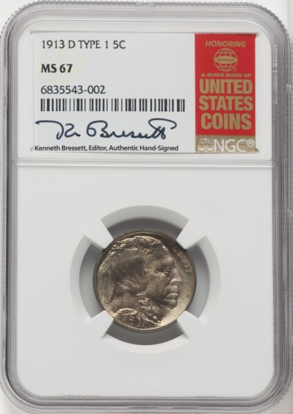 1913-D Type One 5C, MS Kenneth Bressett Red Book 67 NGC
