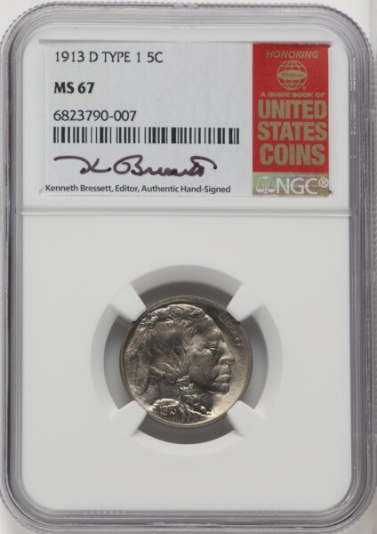 1913-D Type One 5C, MS Kenneth Bressett Red Book 67 NGC
