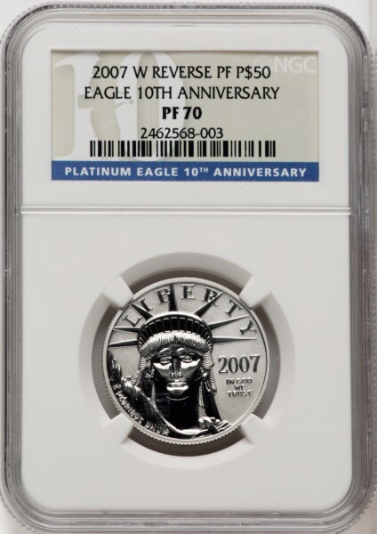 2007-W $50 Half-Ounce Platinum Eagle, Reverse Proof, PR 70 NGC