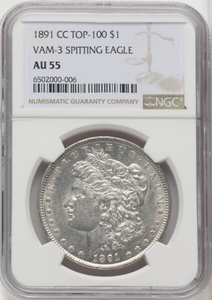1891-CC $1 VAM-3, Spitting Eagle, MS 55 NGC