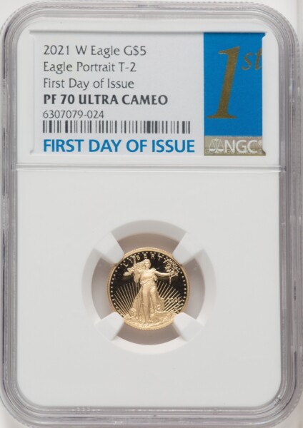 2021-W $5 Tenth Ounce Gold Eagle, Type Two, FDI, DC 70 NGC