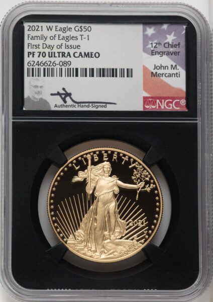 2021-W $50 One Ounce Gold Eagle, Type One, First Day of Issue, DC 70 NGC