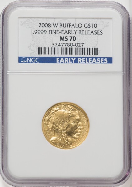 2008-W $10 Buffalo, Quarter-Ounce Gold, First Strike, SP 70 NGC