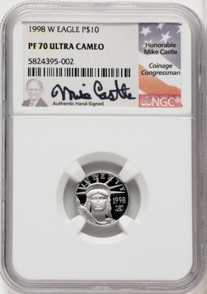 1998-W $10 Tenth-Ounce Platinum, PR, DC Mike Castle 70 NGC
