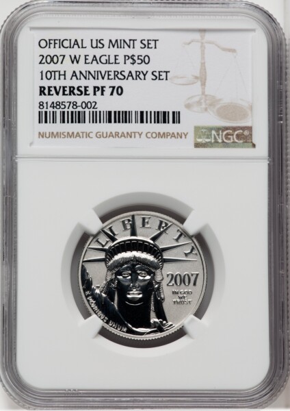 2007-W $50 Half-Ounce Platinum Eagle, Reverse Proof, PR Brown Label 70 NGC