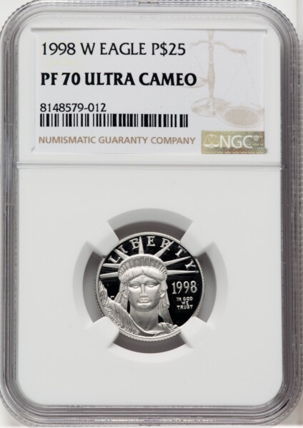1998-W $25 Quarter-Ounce Platinum Eagle, Statue of Liberty, PR, DC Brown Label 70 NGC