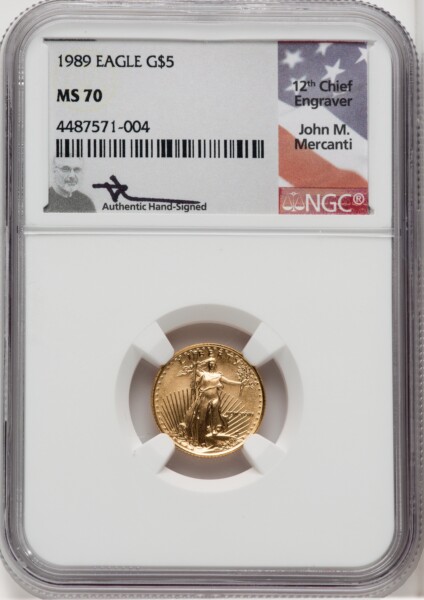 1989 $5 Tenth-Ounce Gold Eagle, MS 70 NGC