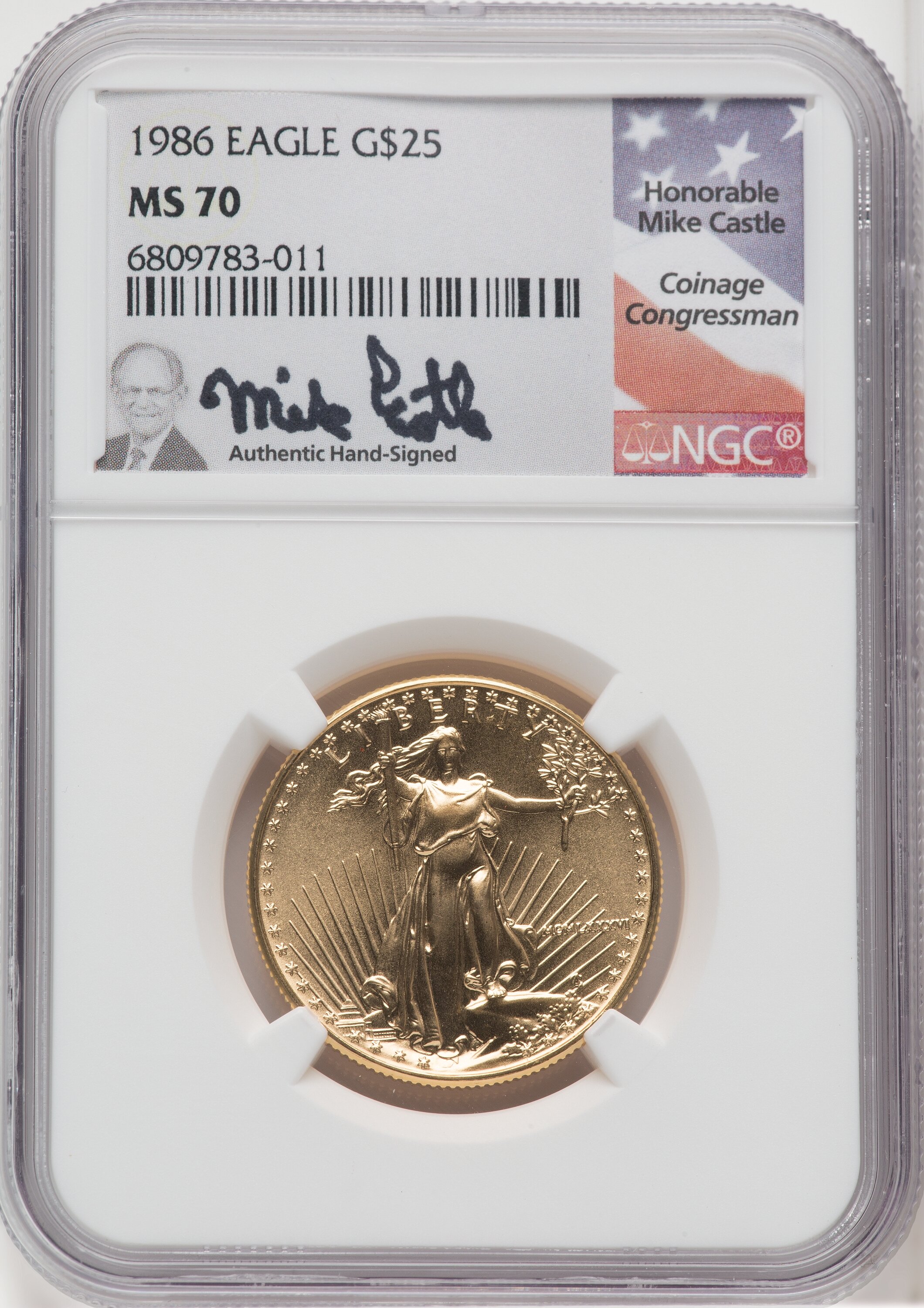 1986 $25 Half-Ounce Gold Eagle, MS Mike Castle 70 NGC