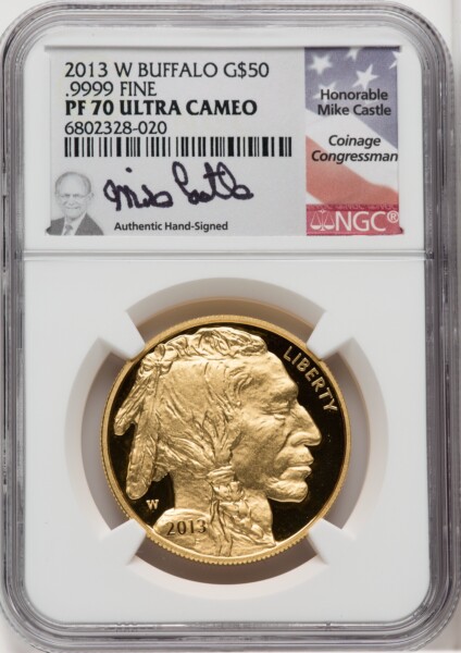 2013-W $50 One-Ounce Gold Buffalo, PR DC Mike Castle 70 NGC