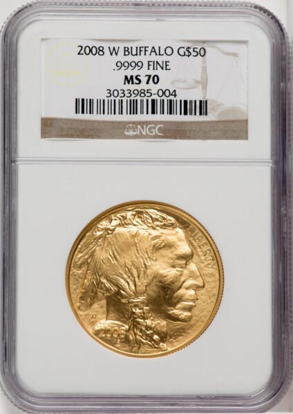2008-W $50 One-Ounce Gold Buffalo, SP Brown Label 70 NGC