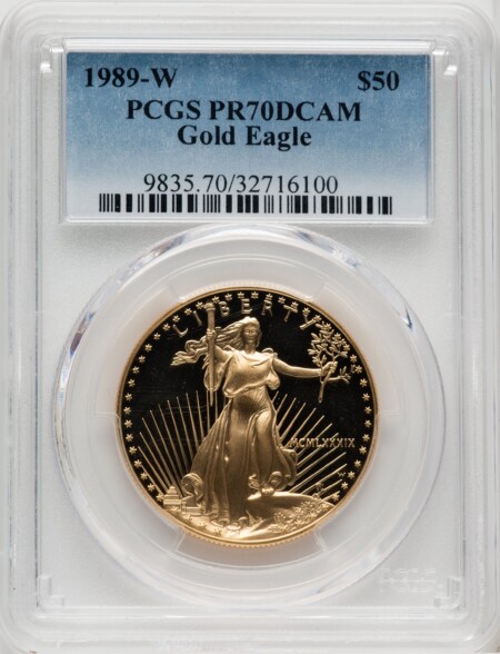 1989-W $50 One-Ounce Gold Eagle, DC Blue Gradient 70 PCGS