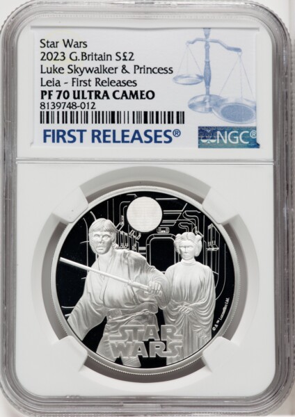 Charles III silver Proof "Luke Skywalker & Princess Leia" 2 Pounds (1 oz) 2023 PR70  Ultra Cameo NGC, 70 NGC