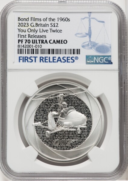 Charles III silver Proof "You Only Live Twice" 2 Pounds (1 oz) 2023 PR70  Ultra Cameo NGC, 70 NGC