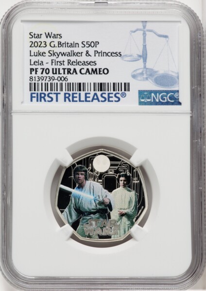 Charles III silver Colorized Proof "Luke Skywalker & Princess Leia" 50 Pence 2023 PR70  Ultra Cameo NGC, 70 NGC