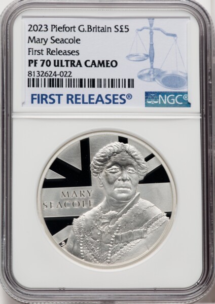 Charles III silver Proof Piefort “Mary Seacole” 5 Pounds 2023 PR70  Ultra Cameo NGC, 70 NGC