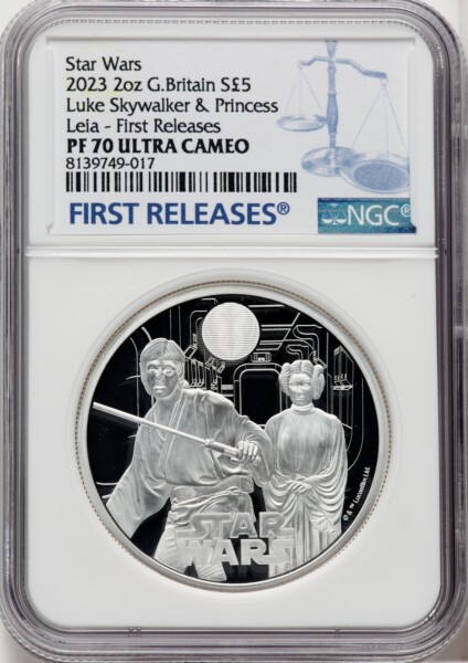 Charles III silver Proof "Luke Skywalker & Princess Leia" 5 Pounds (2 oz) 2023 PR70  Ultra Cameo NGC, 70 NGC