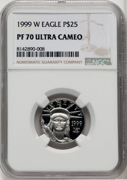 1999-W $25 Quarter-Ounce Platinum Eagle, Statue of Liberty, PR, DC Brown Label 70 NGC