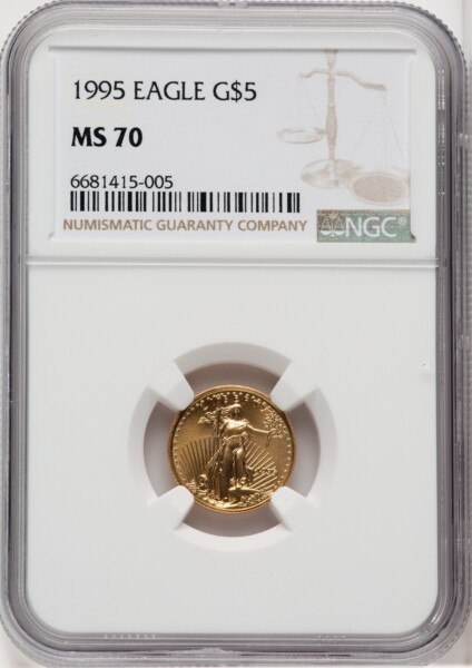 1995 $5 Tenth-Ounce Gold Eagle, MS Brown Label 70 NGC