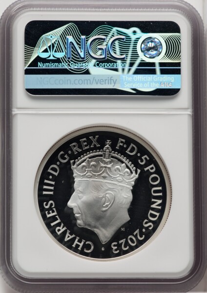 Charles III silver Proof "Royal Arms - King Charles III Coronation" 5 Pounds (2 oz) 2023 PR70  Ultra Cameo NGC, 70 NGC