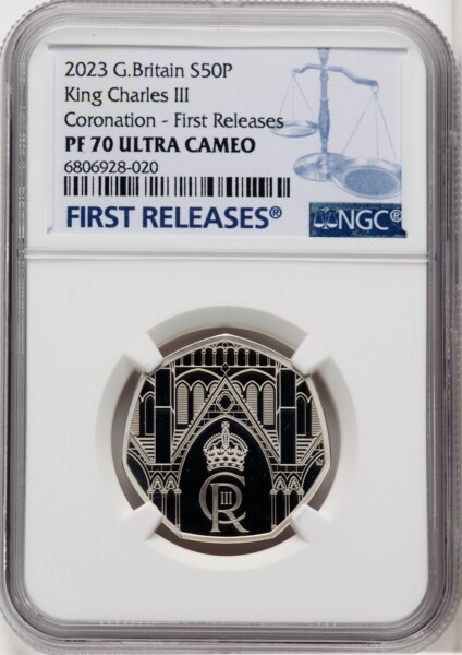 Charles III silver Proof “King Charles III Coronation” 50 Pence 2023 PR70  Ultra Cameo NGC, 70 NGC