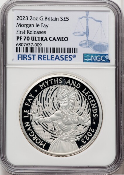 Charles III silver Proof "Morgan le Fay" 5 Pounds (2 oz) 2023 PR70  Ultra Cameo NGC, 70 NGC