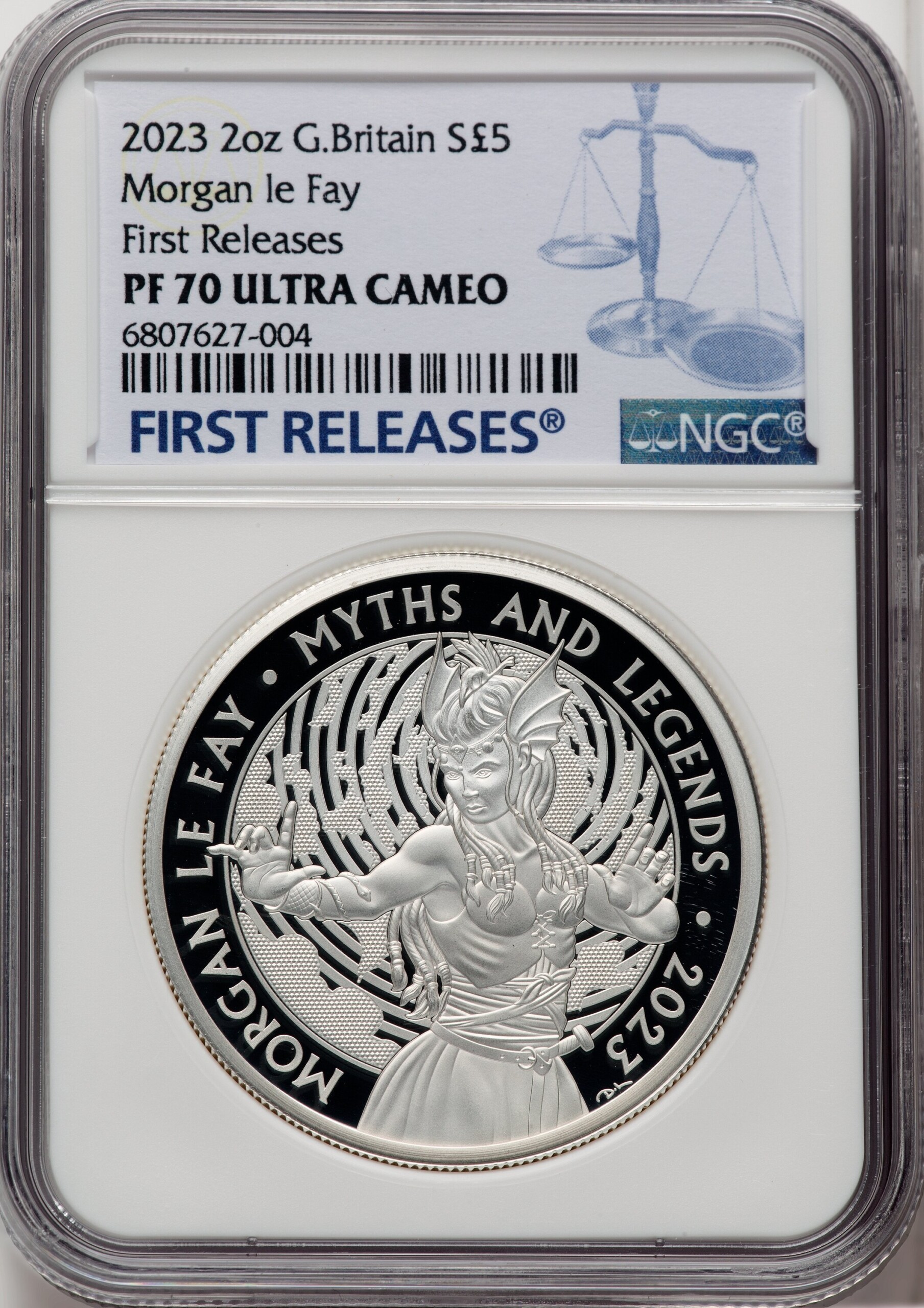 Charles III silver Proof "Morgan le Fay" 5 Pounds (2 oz) 2023 PR70  Ultra Cameo NGC, 70 NGC