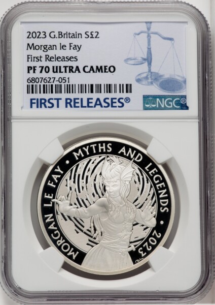 Charles III silver Proof "Morgan le Fay" 2 Pounds (1 oz) 2023 PR70  Ultra Cameo NGC, 70 NGC