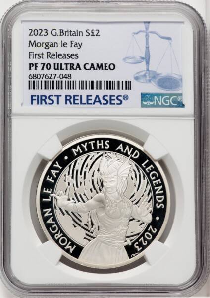 Charles III silver Proof "Morgan le Fay" 2 Pounds (1 oz) 2023 PR70  Ultra Cameo NGC, 70 NGC