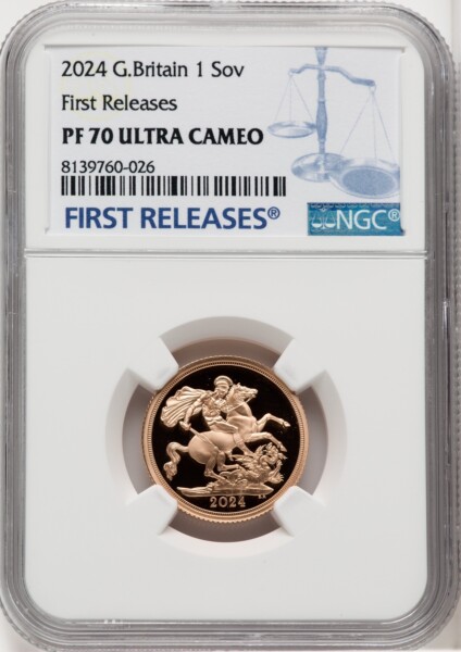 Charles III gold Proof Sovereign 2024 PR70  Ultra Cameo NGC, 70 NGC