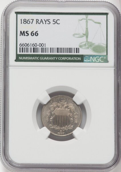1867 5C RAYS Green Label 66 NGC