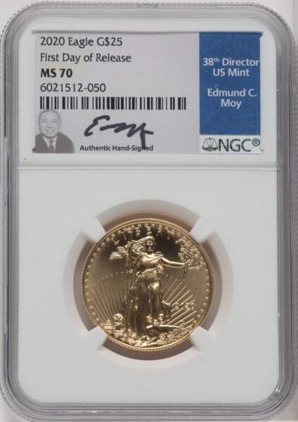 2020 $25 Half-Ounce Gold Eagle, First Day of Issue, MS 70 NGC
